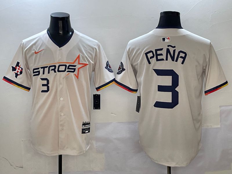 Men Houston Astros #3 Pena Cream Three generations Joint Name 2025 Nike MLB Jersey style 4114